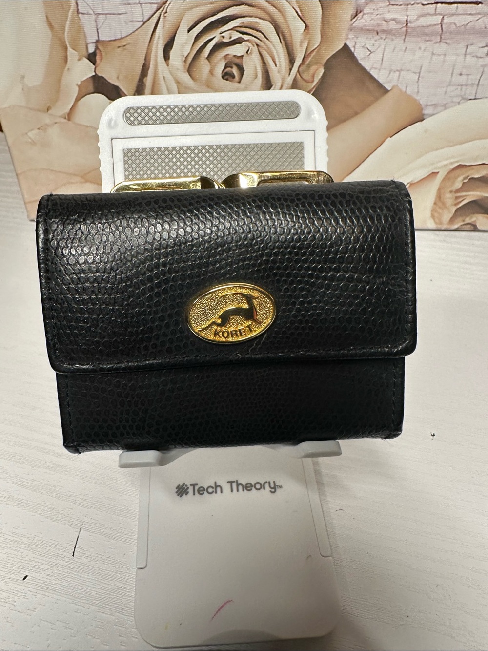 Koret Black Textured Leather Wallet with Gold Logo
